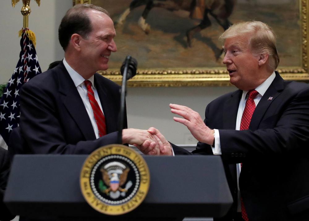 US President Donald Trump introduces the US candidate in election for the next President of the World Bank David Malpass at the White House in Washington February 6, 2019. u00e2u20acu201d Reuters pic 