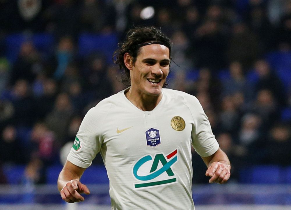 Paris St Germain's Edinson Cavani celebrates after scoring the third goal against Villefranche Beaujolais, February 6, 2019. u00e2u20acu2022 Reuters pic 