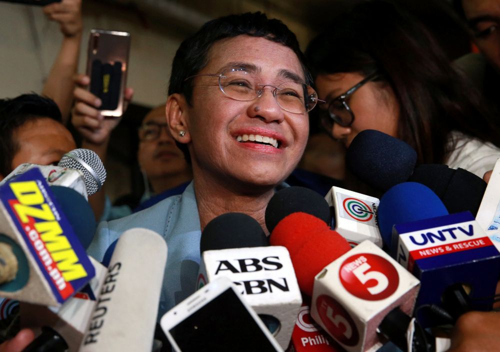 Maria Ressa, the CEO of online news platform Rappler, speaks to the media after posting bail at a Manila Regional Trial Court in Manila February 14, 2019. u00e2u20acu2022 Reuters pic