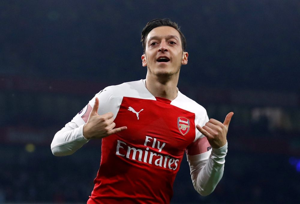 Arsenal's Mesut Ozil celebrates after scoring the first goal against AFC Bournemouth, February 27, 2019. u00e2u20acu2022 Reuters pic 