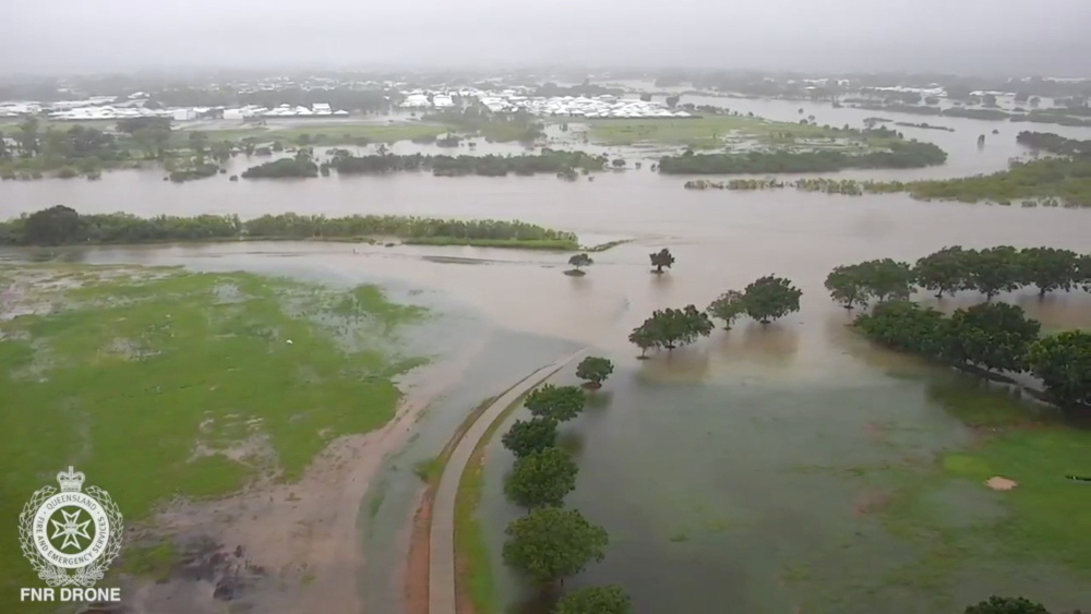 Flooding is seen in Bicentennial Park in Queensland, Australia, in this still photo from a February 3, 2019 drone video footage. u00e2u20acu201d Picture by Queensland Fire and Emergency Services via Reuters
