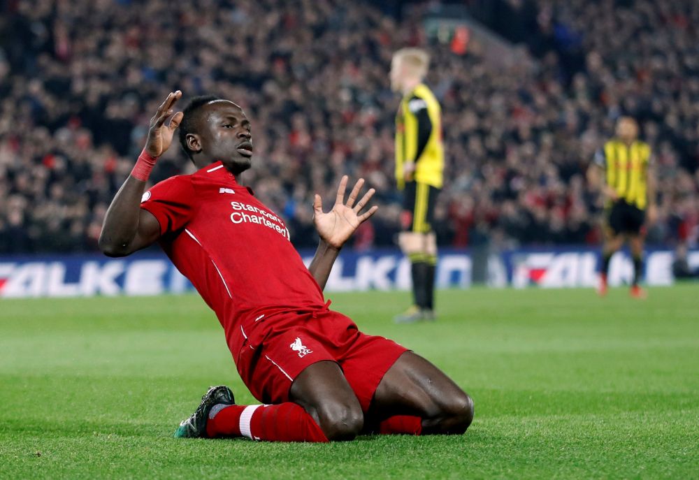 Liverpool's Sadio Mane celebrates after scoring the first goal against Watford, February 27, 2019. u00e2u20acu2022 Reuters pic 