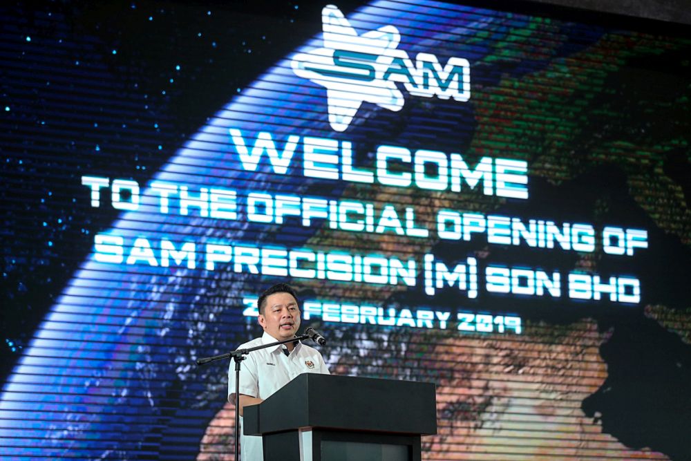 Minister of International Trade and Industry Datuk Ignatius Darell Leiking speaks during the official launch of SAM Precision Sdn Bhdu00e2u20acu2122s new plant at the Penang Science Park February 21, 2019. u00e2u20acu201d Picture by Sayuti Zainudin