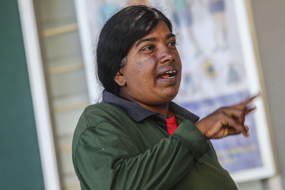 Shanti Kandasamy speaks to reporters about the Semenyih by-election. 