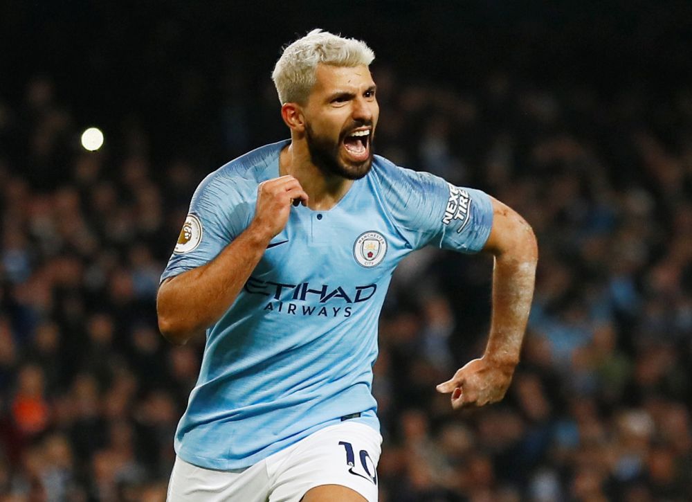 Manchester City's Sergio Aguero celebrates after scoring the first goal from the penalty spot during the match against West Ham United, February 27, 2019. u00e2u20acu2022 Reuters pic 