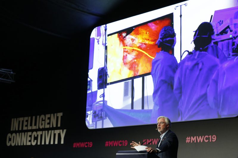 Doctor Antonio Lacy delivers a speech about the first 5G tele-mentored live surgery at the Mobile World Congress in Barcelona February 27, 2019. u00e2u20acu2022 AFP pic