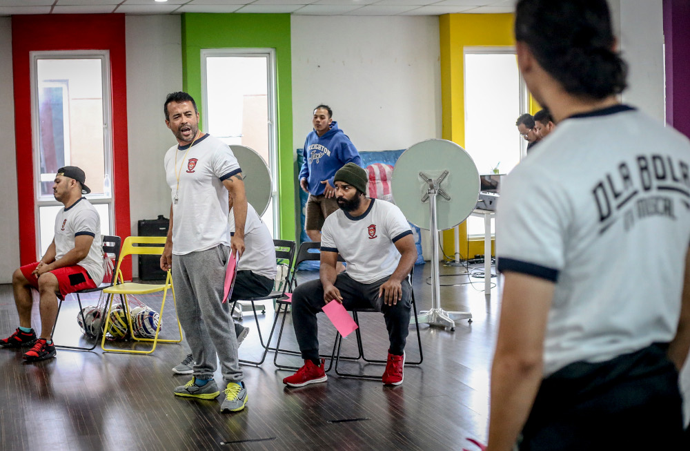 Tony rehearses a scene from the musical.