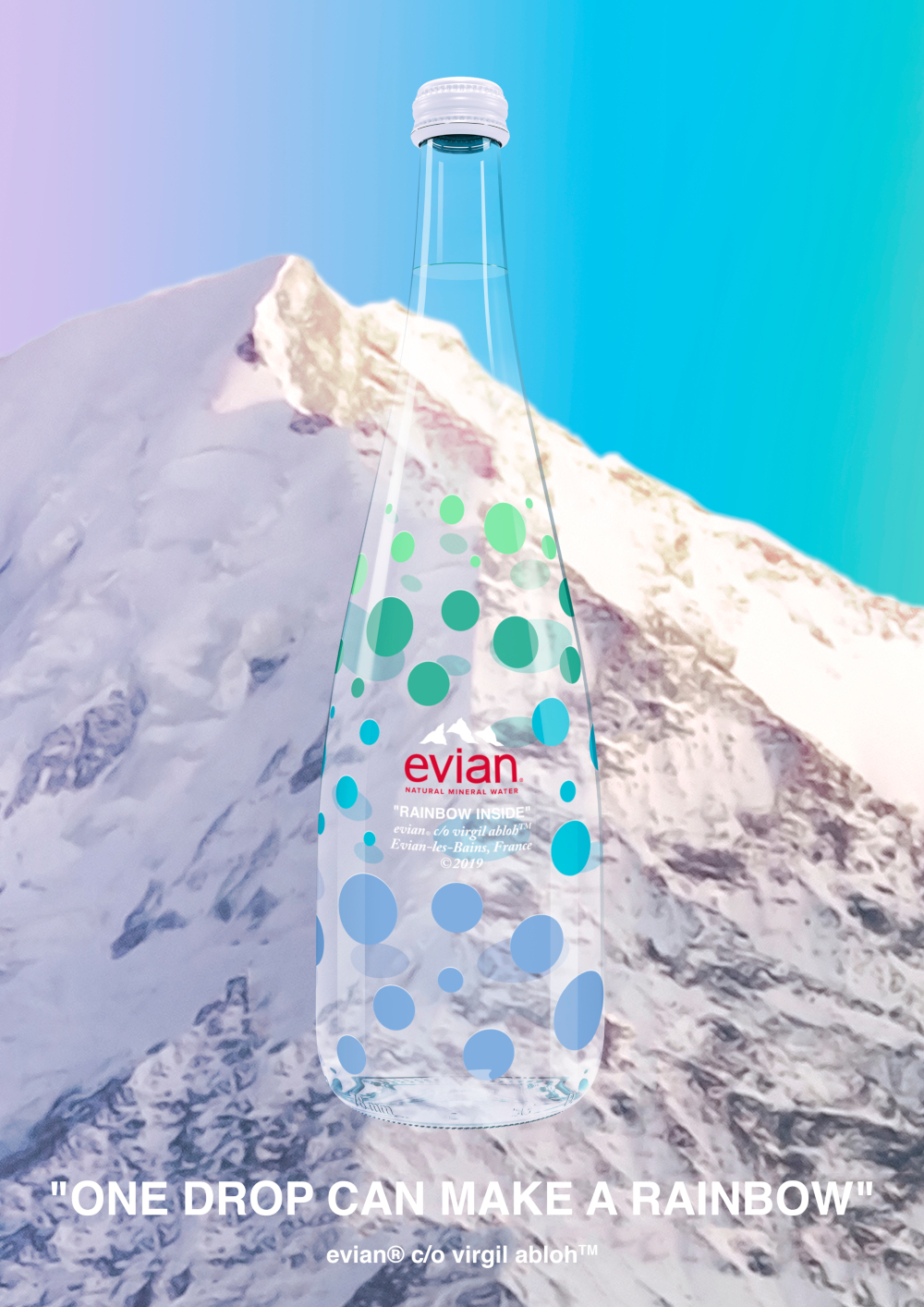 evian ミネラルウォーター 水玉デザイン　Virgil abloh evian® ×ヴァージル・アブロー】デザイナーズボトル 2019年11月1日