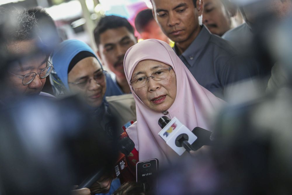 Deputy Prime Minister Datuk Seri Dr Wan Azizah Wan Ismail speaks to reporters at the Taman Muda market in Ampang February 1, 2019. u00e2u20acu201d Picture by Hari Anggarann