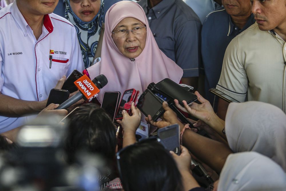 Deputy Prime Minister Datuk Seri Dr Wan Azizah Wan Ismail speaks to reporters at the Taman Muda market in Ampang February 1, 2019. u00e2u20acu201d Picture by Hari Anggarann