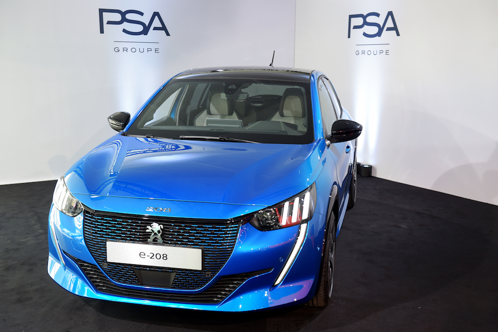 The new Peugeot e-208 is presented at the French carmaker PSA Groupe headquarters in Rueil-Malmaison February 26, 2019. — AFP pic