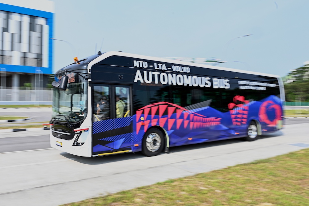 A Volvo AB 7300 electric autonomous bus drives on the track of Centre of Excellence for Testing & Research of Autonomous Vehicles after being unveiled in Singapore March 5, 2019.  u00e2u20acu201d AFP pic