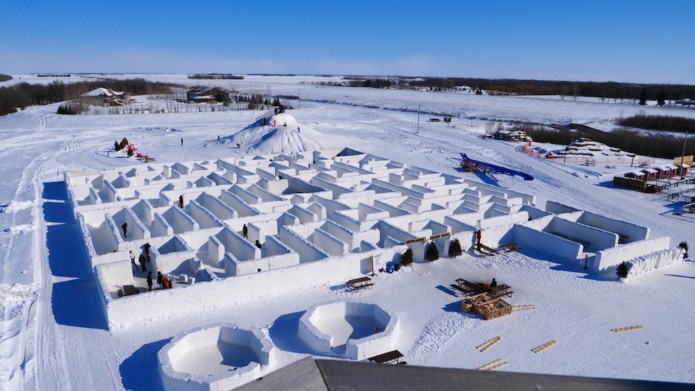 People play in a maze built by farmers Clint and Angie Masse in St Adolphe, Canada March 3, 2019. u00e2u20acu201d AFP pic