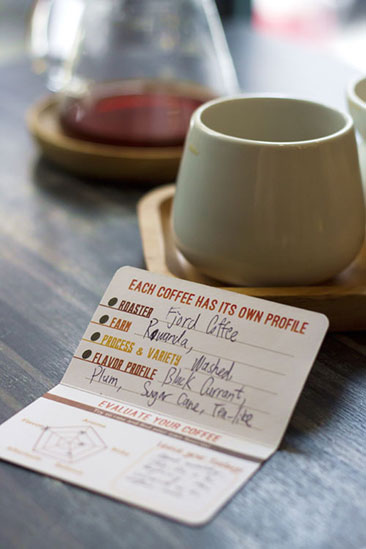 Tasting sheet at Studio Caffeine.