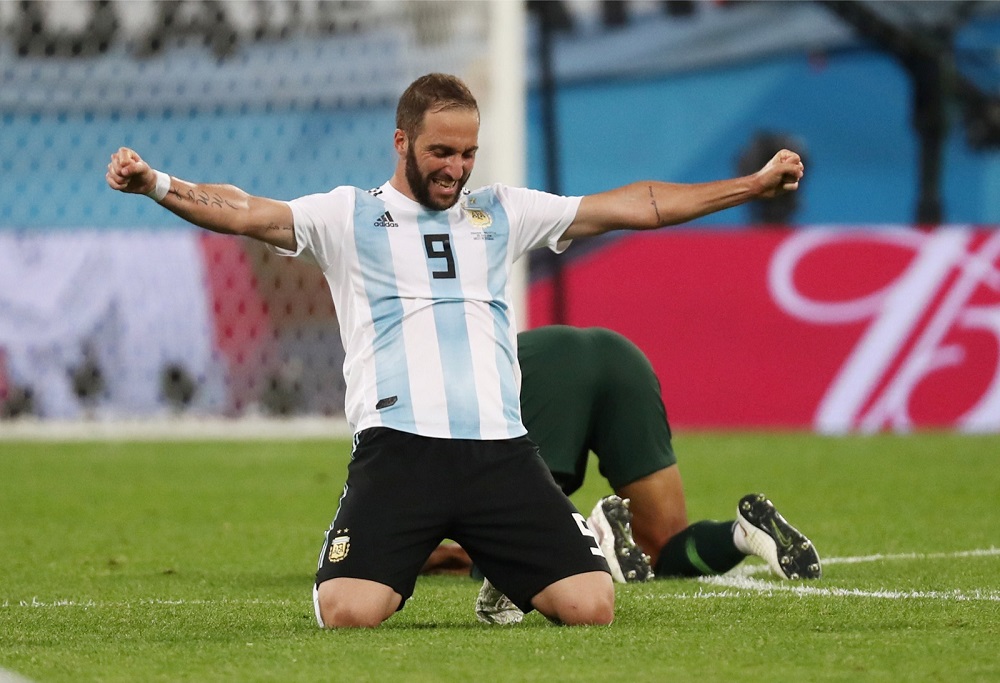 Argentina's Gonzalo Higuain celebrates after the match against Nigeria at the Saint Petersburg Stadium in Russia June 26, 2018. u00e2u20acu201d Reuters pic