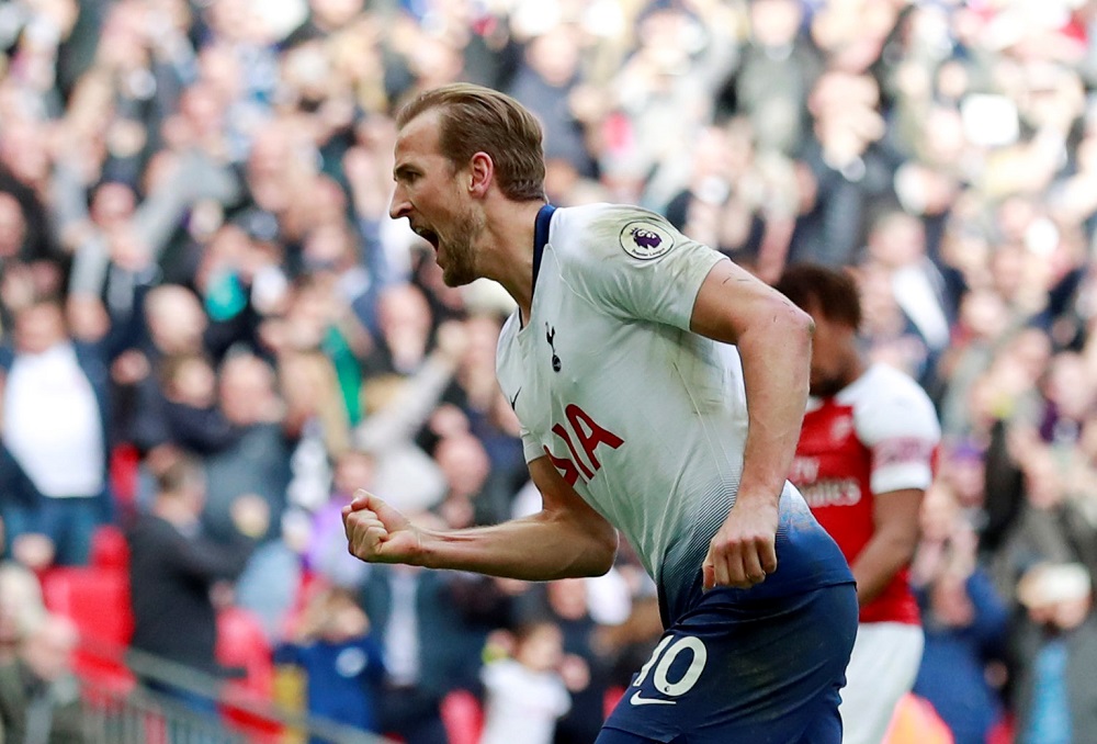 Tottenham's Harry Kane celebrates scoring their first goal against Arsenal at the Wembley Stadium in London March 2, 2019. u00e2u20acu201d Action Images via Reuters