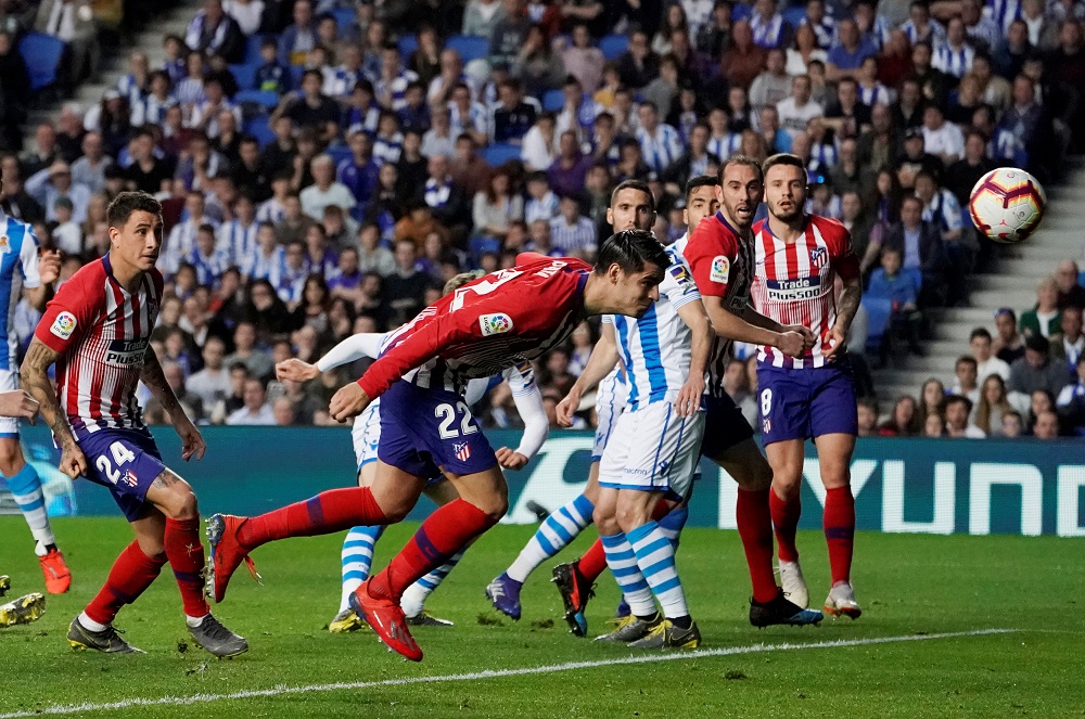 Atletico Madrid's Alvaro Morata scores their first goal against Real Sociedad at the Anoeta Stadium in San Sebastian March 3, 2019. u00e2u20acu201d Reuters pic