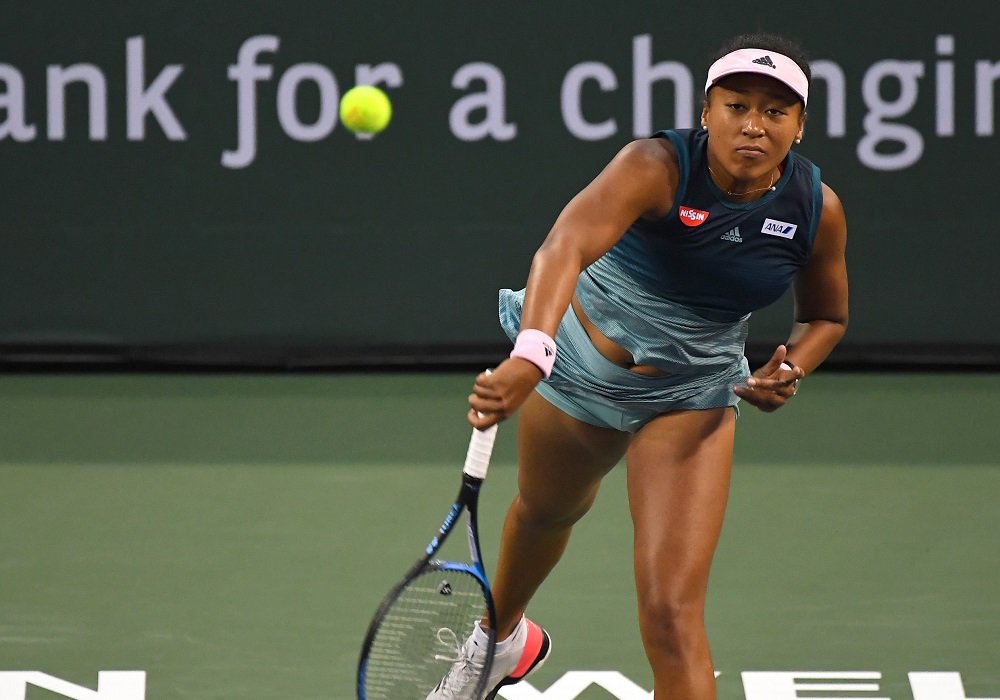 Naomi Osaka serves as she defeated Danielle Collins (not pictured) in her third round match in the BNP Paribas Open at the Indian Wells Tennis Garden March 11, 2019. u00e2u20acu201d Picture by Jayne Kamin-Oncea-USA TODAY Sports via Reuters