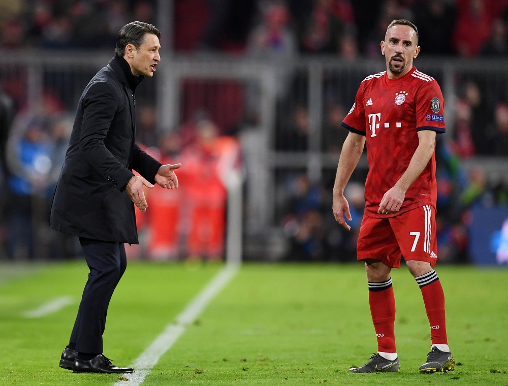 Bayern Munich coach Niko Kovac gives instructions to Franck Ribery during the match against Liverpool at the Allianz Arena in Munich March 13, 2019. u00e2u20acu201d Reuters pic