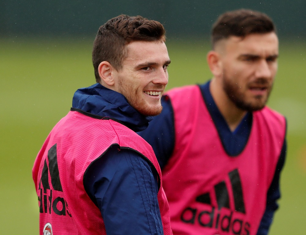 Scotlandu00e2u20acu2122s Andy Robertson during training at Oriam in Edinburgh September 3, 2018. u00e2u20acu201d Action Images via Reuters