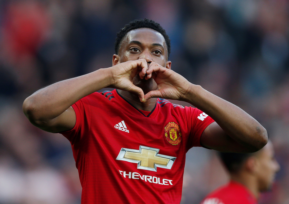 Manchester Unitedu00e2u20acu2122s Anthony Martial celebrates scoring their second goal during their Premier League game with Watford at Old Trafford in Manchester March 30, 2019. u00e2u20acu201d Reuters pic