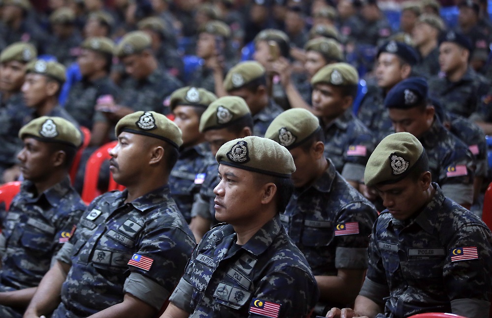 VAT members attending the remembrance ceremony for the Lahad Datu 2013 incident held at the Ulu Kinta General Operations Force base in Ulu Kinta March 1, 2019.