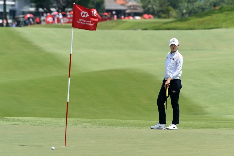 Park Sung-hyun of South Korea lines up a putt during the final round of the HSBC Women's World Championship at the Sentosa Golf Club in Singapore on March 3, 2019. u00e2u20acu201d AFP pic