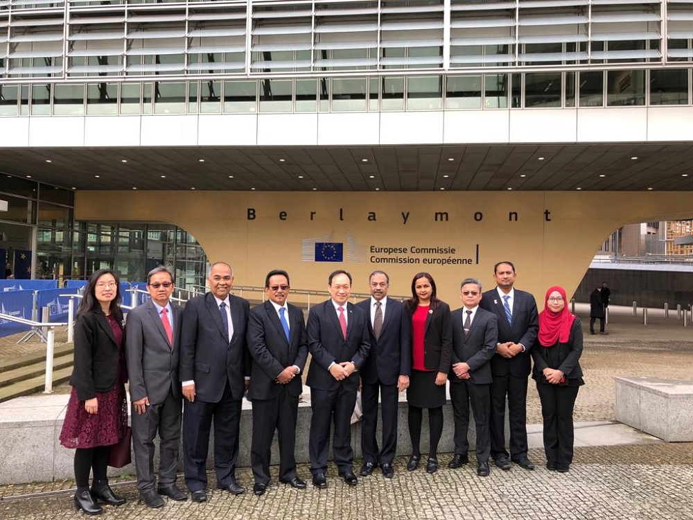 The Ministry of Primary Industries led by the secretary general, Datuk Tan Yew Chong (fifth left), in Brussels March 5, 2019. u00e2u20acu201d Picture courtesy of Ministry of Primary Industries
