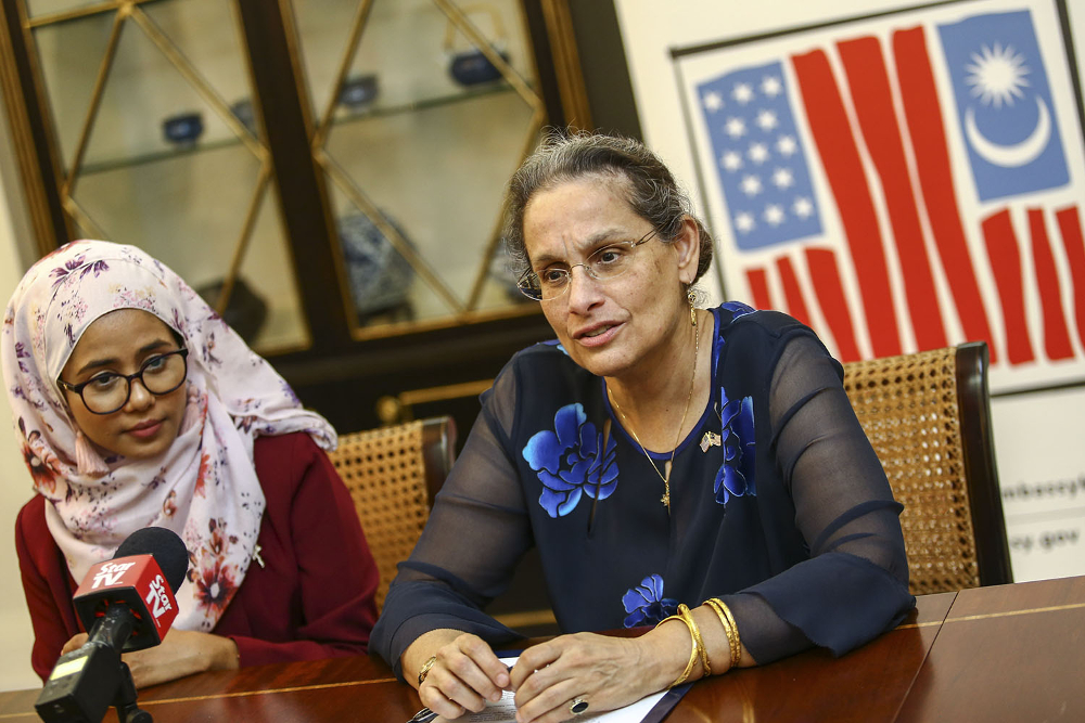 US Ambassador to Malaysia Kamala Shirin Lakhdhir (right) speaks during the International Women Courage Awards March 13, 2019. u00e2u20acu201d Picture by Hari Anggara