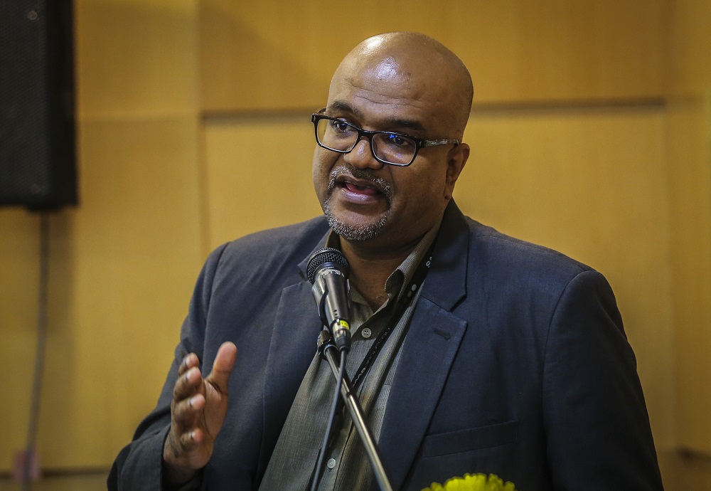 Suhakam vice chairman Jerald Joseph speaks during a panel discussion at the launch of Suhakam's report titled u00e2u20acu02dcSold Like Fishu00e2u20acu2122 in Kuala Lumpur March 27, 2019. u00e2u20acu201d Picture by FIrdaus Latif