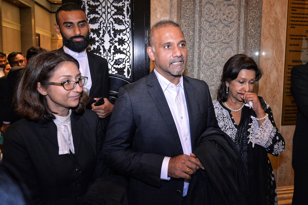 Lawyers Sangeet Kaur Deo, Ramkarpal Singh and Karpal Singh’s widow Gurmit Kaur speak to reporters at the Federal Court in Putrajaya March 29, 2019. — Picture by Shafwan Zaidon 