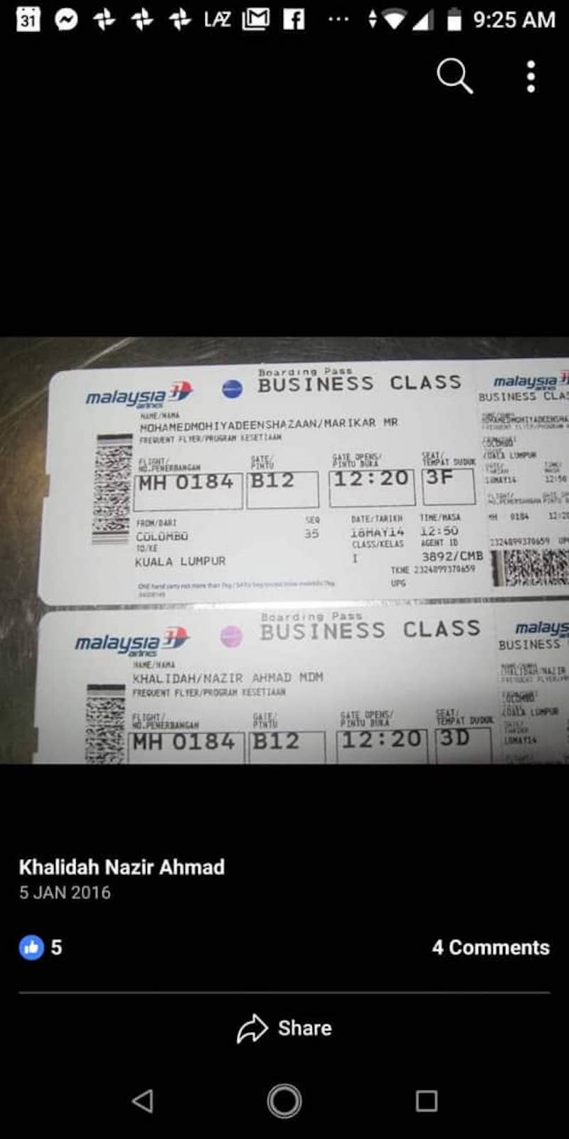 An image purportedly taken from the Facebook page of Khalidah Nazir Ahmad that went viral today.