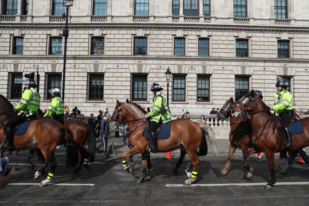 Mounted police patrol the streets near Parliament Square in central London on March 29, 2019. u00e2u20acu201d AFP pic