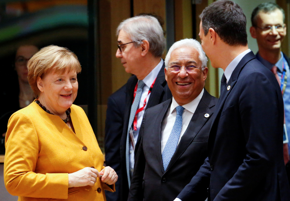 Chancellor Angela Merkel, Portugalu00e2u20acu2122s Prime Minister Antonio Costa and Spainu00e2u20acu2122s Prime Minister Pedro Sanchez attend a European Union leaders summit in Brussels, Belgium March 22, 2019. u00e2u20acu201d Reuters pic