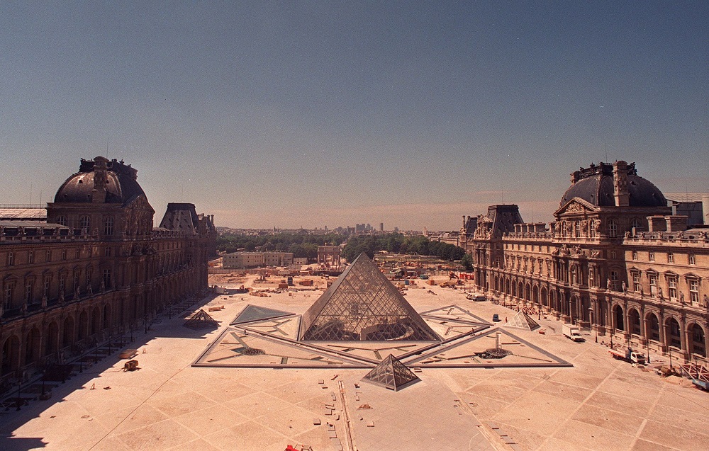 This file photo taken on July 28, 1988, the construction site of the Louvre Pyramid, designed by Chinese-US architect Ieoh Ming Pei, in the main courtyard of the Louvre Palace in Paris. u00e2u20acu2022 AFP pic   