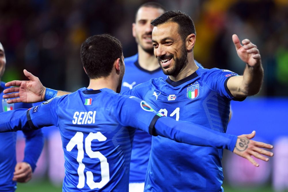Italy's Fabio Quagliarella celebrates scoring their fourth goal against Liechtenstein. u00e2u20acu201d Reuters pic