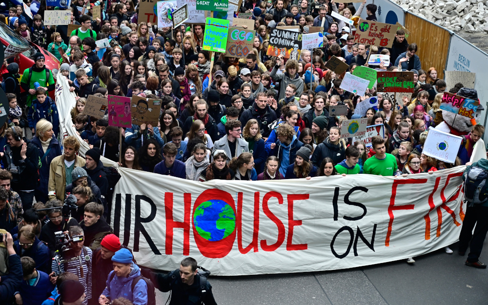 Swedish climate activist Greta Thunberg (bottom, centre) and German climate activist Luisa Marie Neubauer (centre, right) attend the u00e2u20acu02dcFridays for Futureu00e2u20acu2122 demonstration for a better climate policy in Berlin March 29, 2019. u00e2u20acu201d AFP pic 