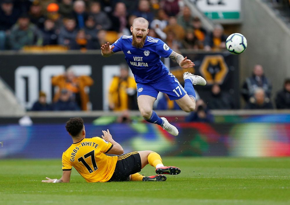 Wolverhampton Wanderersu00e2u20acu2122 Morgan Gibbs-White in action with Cardiff Cityu00e2u20acu2122s Aron Gunnarsson during their Premier League match at Molineux Stadium, Wolverhampton, March 2, 2019. u00e2u20acu201d Reuters pic