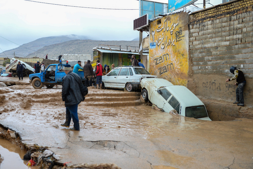 Damaged vehicles are seen after a flash flooding in Shiraz, Iran, March 26, 2019. u00e2u20acu201d Tasnim News Agency handout pic via Reuters 