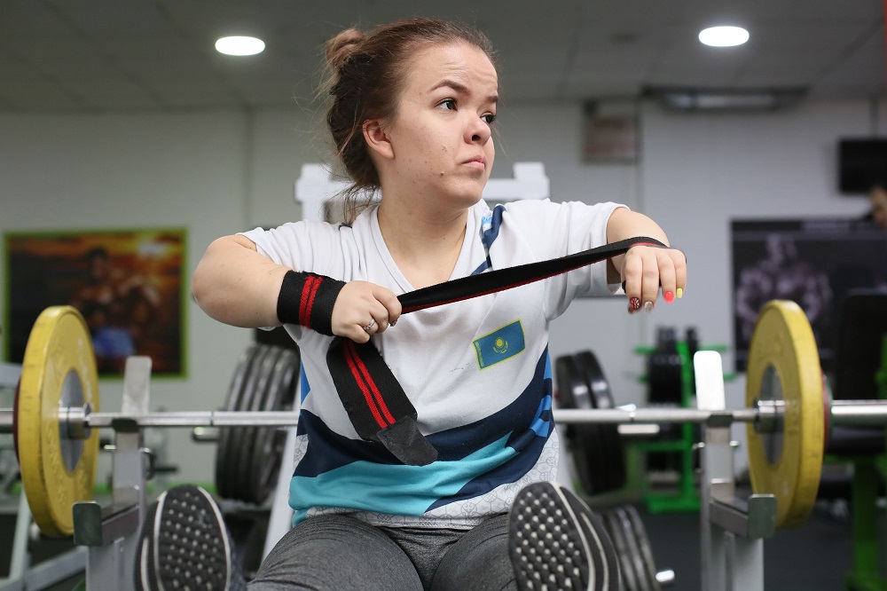 Kazakh Paralympic weightlifter Alina Solodukhina, 25, trains at a gym in Almaty March 20, 2019. u00e2u20acu2022 AFP pic  