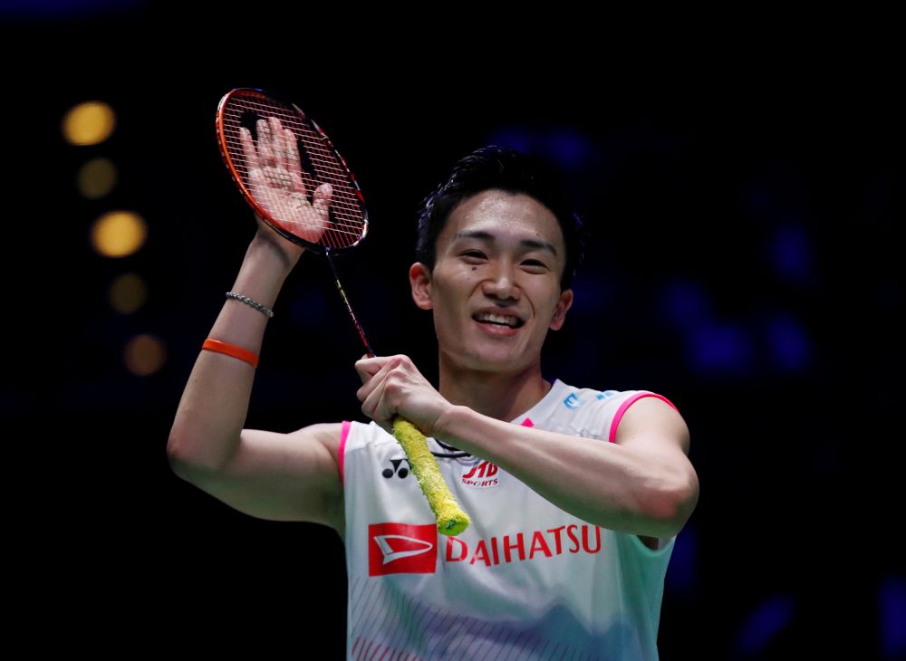 Japan's Kento Momota celebrates winning men's final against Denmark's Viktor Axelsen. u00e2u20acu201d Reuters pic