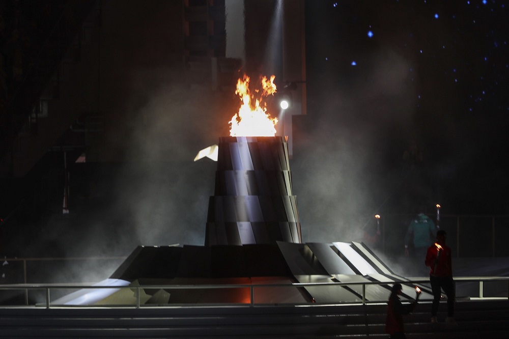 The Olympic flame is lit during the opening ceremony for the Special Olympics World Games at the Zayed Sports City Stadium in Abu Dhabi, the capital of the United Arab Emirates March 14, 2019. u00e2u20acu201d AFP pic