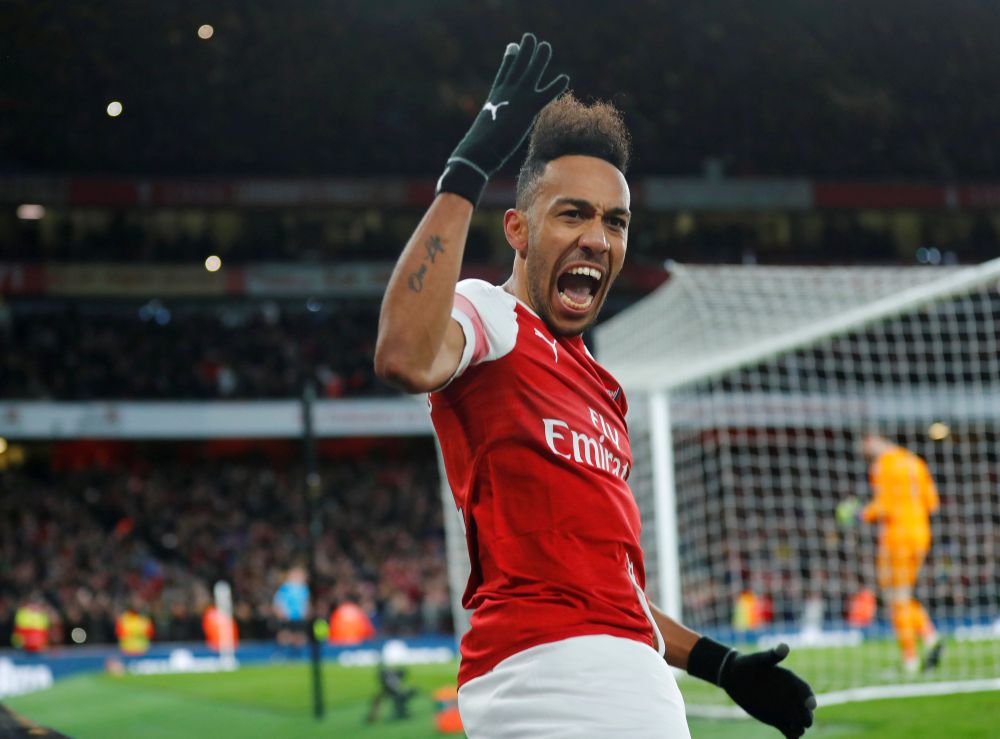 Arsenal's Pierre-Emerick Aubameyang celebrates scoring their second goal against Manchester United. u00e2u20acu201d Reuters pic