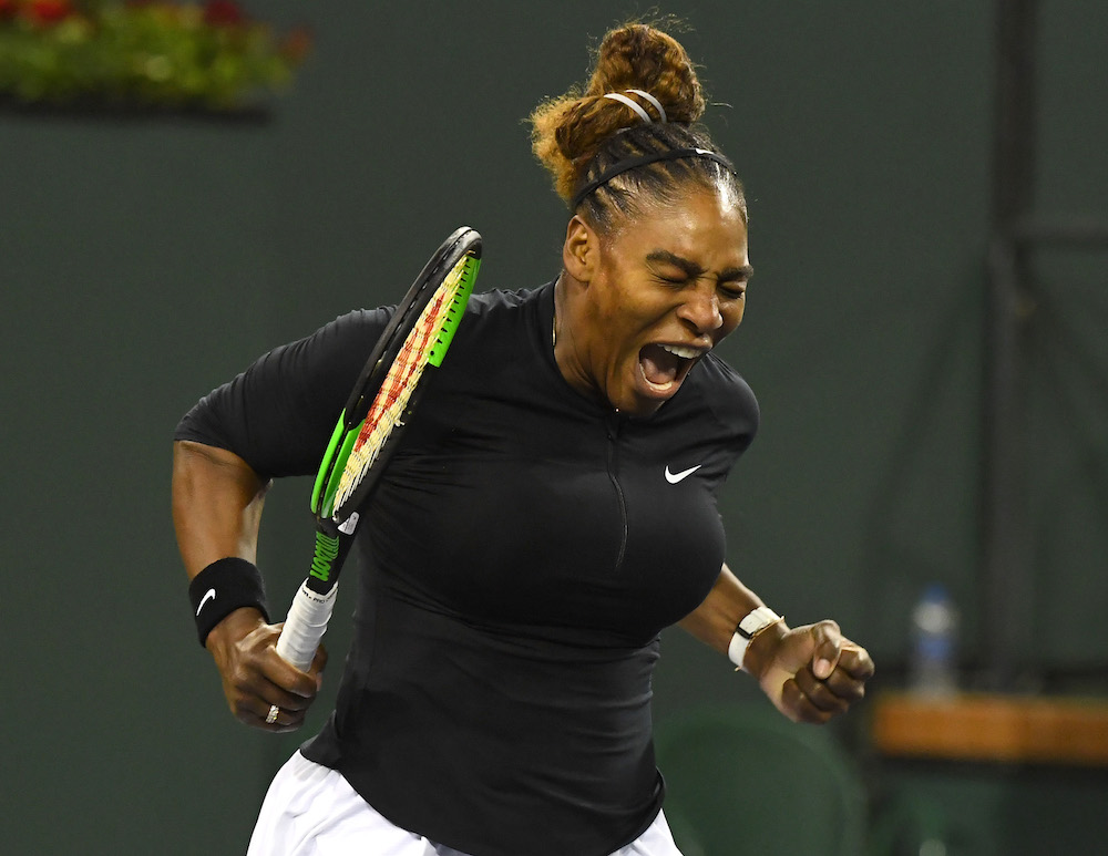 Serena Williams reacts after winning the first set against Victoria Azarenka (not pictured) during her second round match in the BNP Paribas Open at the Indian Wells Tennis Garden in Indian Wells, California, March 9, 2019. u00e2u20acu2022 Reuters pic