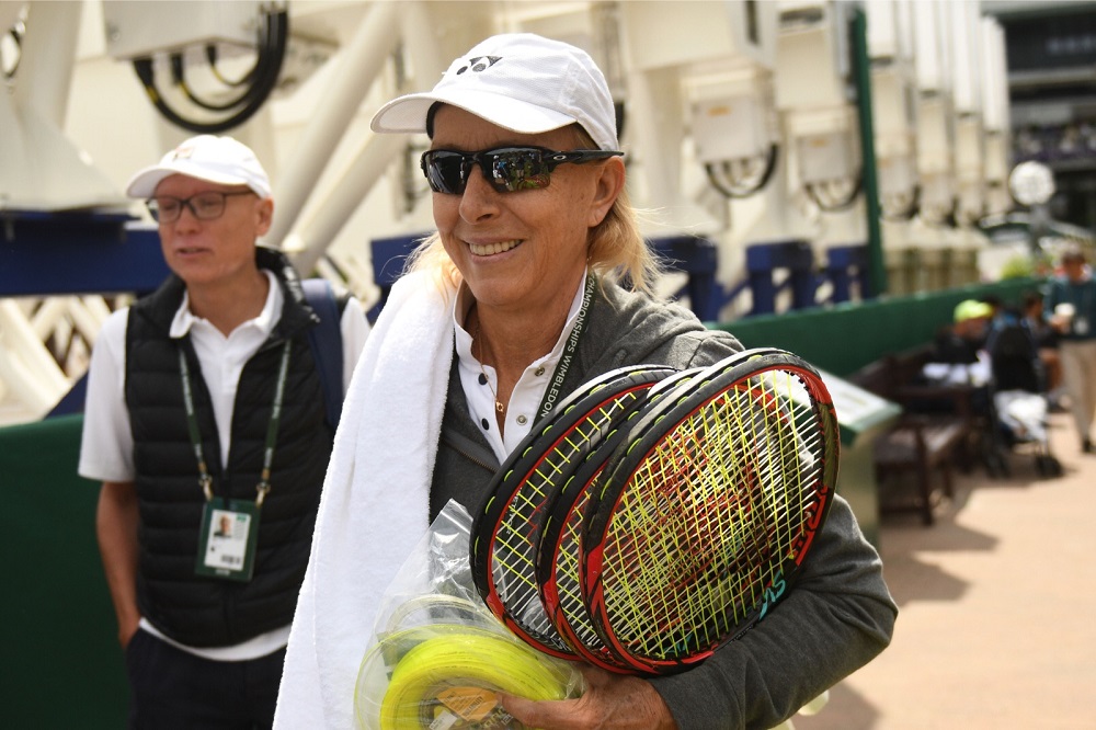 Former player Martina Navratilova arrives at the training courts on the eighth day of the 2018 Wimbledon Championships at The All England Lawn Tennis Club in Wimbledon July 10, 2018. u00e2u20acu201d AFP pic