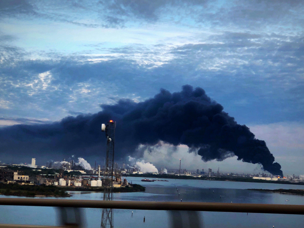 Smoke rises from a fire burning at the Intercontinental Terminals Company in Deer Park, east of Houston, Texas, US, March 18, 2019. u00e2u20acu201d Twitter pic/jamiejow via Reuters 