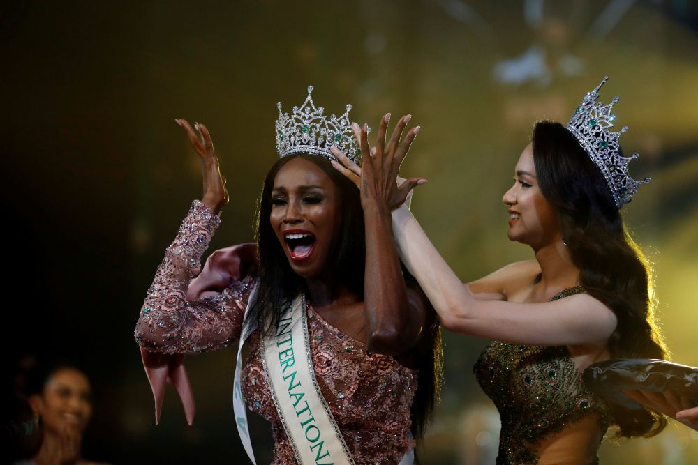 Winner Jazell Barbie Royale of the US, reacts on stage during the final show of the Miss International Queen 2019 transgender beauty pageant in Pattaya. March 8, 2019. u00e2u20acu2022 Reuters pic