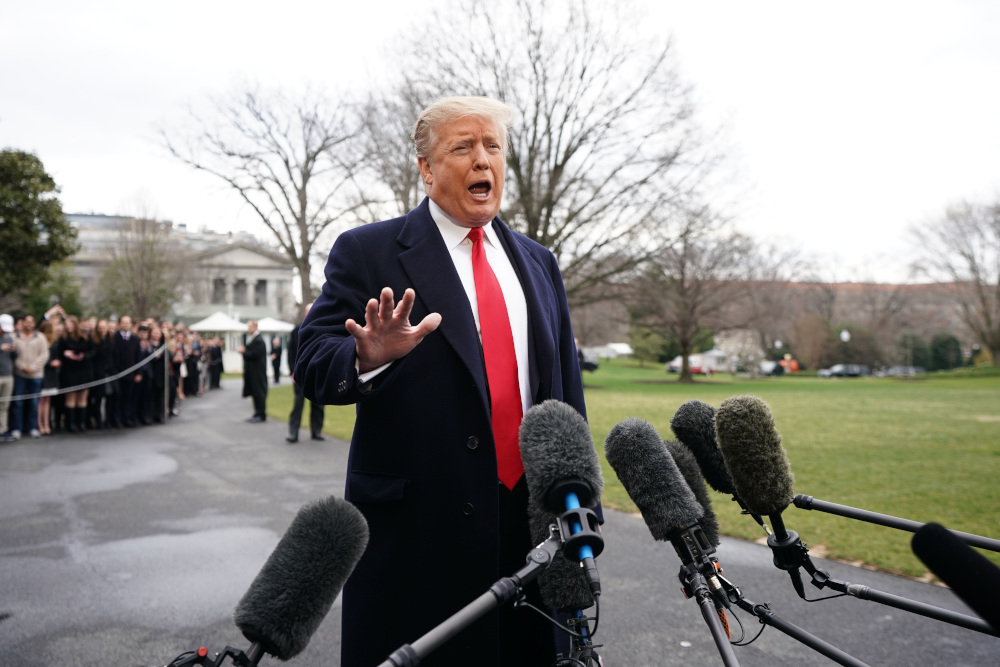 US President Donald Trump speaks to the press before boarding Marine One as he departs from the South Lawn of the White House in Washington, DC March 22, 2019. u00e2u20acu201d AFP pic