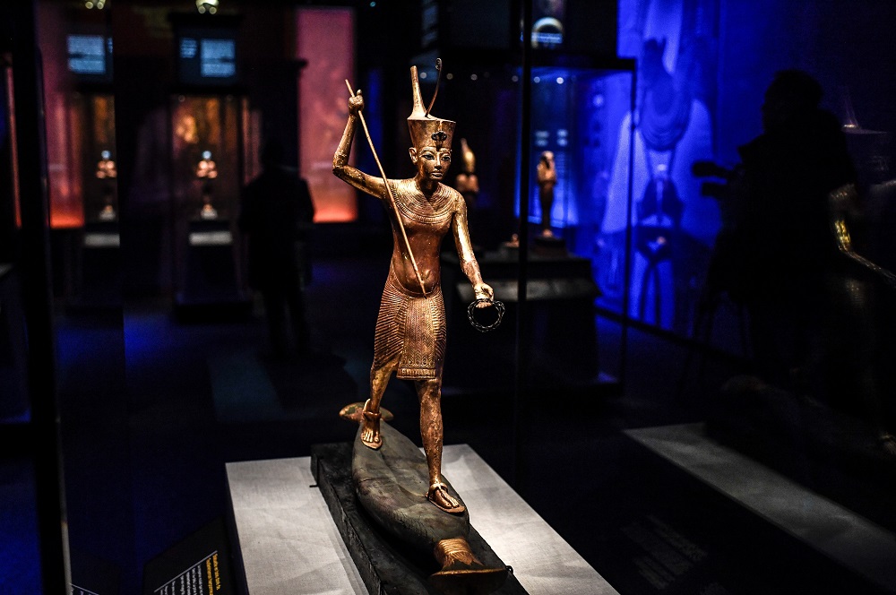 A statuette of Tutankhamun is displayed during the exhibition u00e2u20acu02dcTutankhamun,Treasures of the Golden Pharaohu00e2u20acu2122 on March 21, 2019 at La Villette in Paris. u00e2u20acu201d AFP pic