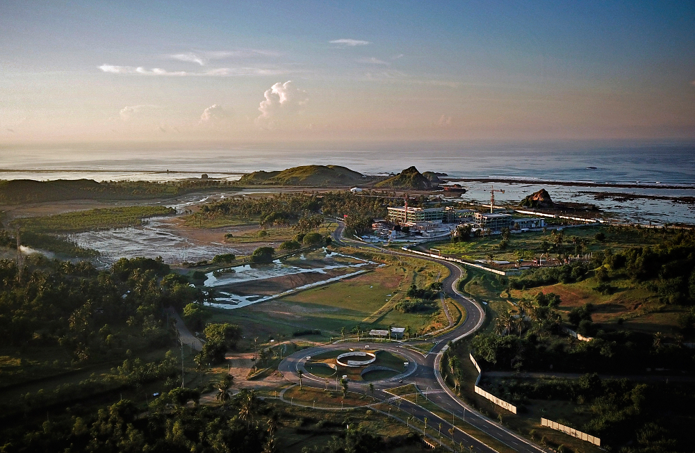This aerial picture taken on February 23, 2019 shows the Mandalika coastal development project, which is the proposed site of a new MotoGP motorbike race on a custom-built street circuit in Mandalika in the south of Lombok. u00e2u20acu201d AFP pic